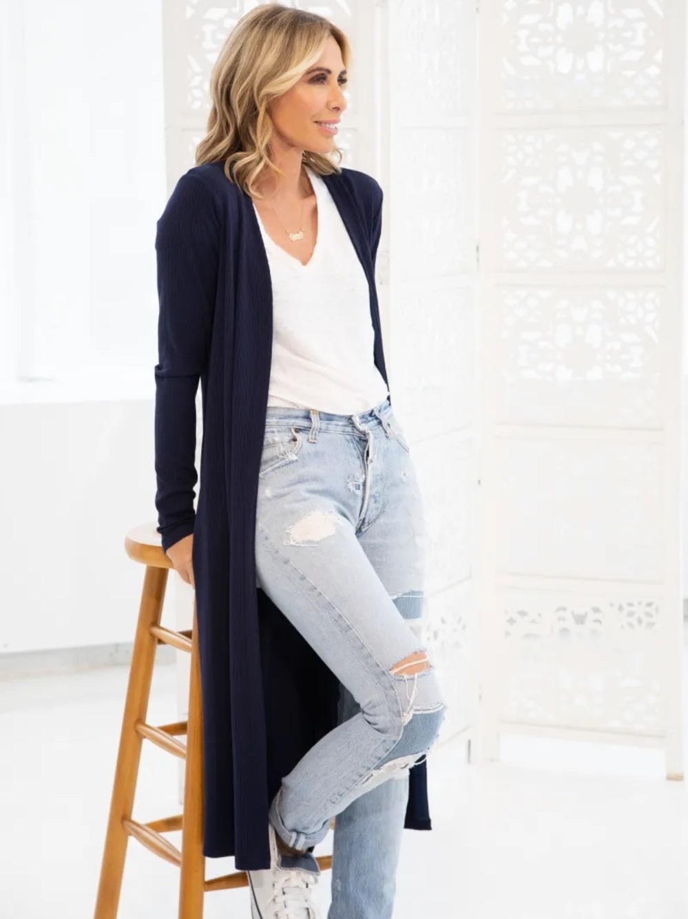 318. Smash + Tess X Carole Radziwill Manhattan Duster Open-Front Cardigan - Navy